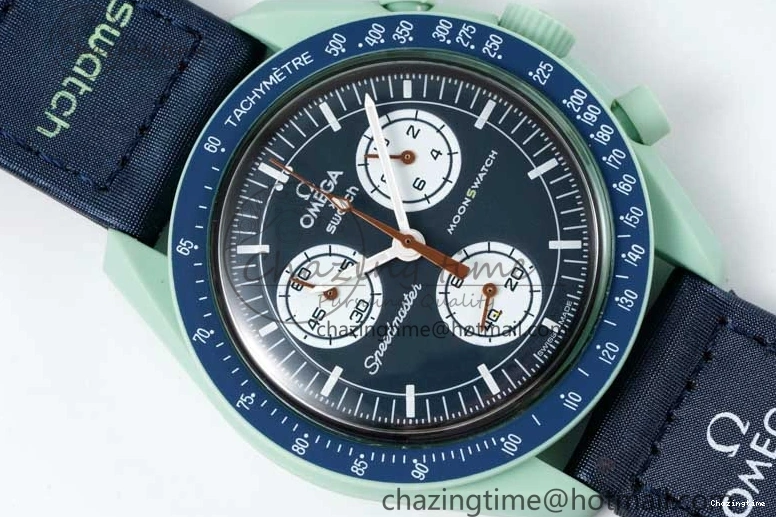 0305 SoftTouch Speedmaster Misson On Earth 1:1 Best Edition Blue Dial On Nylon Strap Quartz 7859
